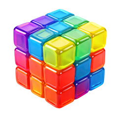 3D Translucent Icon Style Cube With Rainbow Colors and Transparent Background For Graphic Design