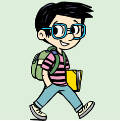 boy with a backpack on his back holds a notebook under his arm2