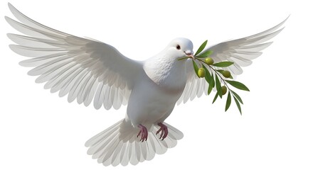 Fototapeta premium White Dove with Olive Branch, Symbol of Peace.