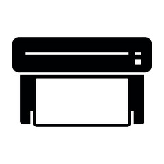
Illustration showing a black icon of a printer (or other office equipment) on a white background