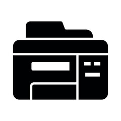 
Illustration showing a black icon of a printer (or other office equipment) on a white background