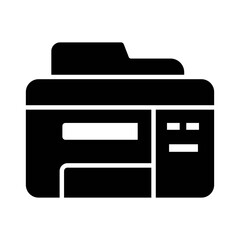 
Illustration showing a black icon of a printer (or other office equipment) on a white background