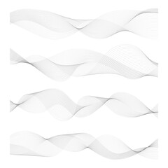 Set of vector isolated gray flowing wave lines. Abstract element for banner, template, wallpaper design. Smooth stripe for technology, digital, science, music, business, modern concept. Blend effect