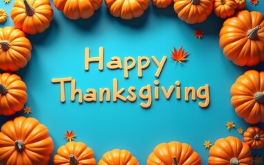 Thanksgiving message with pumpkins on a blue background. High quality