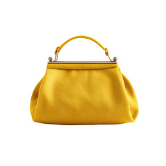 Bright Yellow Handbag with Metal Frame and Stylish Design for Fashion Accessories on transparent background
