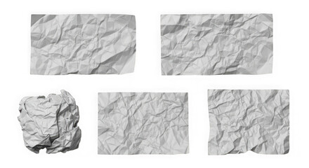 Five realistic textured paper crinkled effects for graphic design and collage
