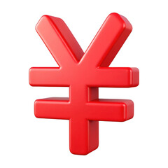 3d red japanese yen symbol realistic render for finance and business transparent background