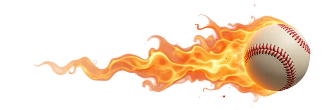 Dynamic baseball with flames trailing behind, symbolizing speed and energy in sports. image captures excitement of game