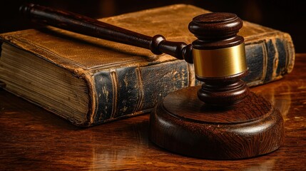 Gavel resting on antique book