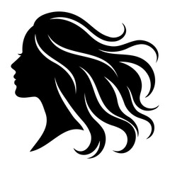 Silhouette of a woman with long flowing hair in a side profile view design