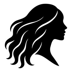 Silhouette of a woman with long wavy hair facing right in black and white art