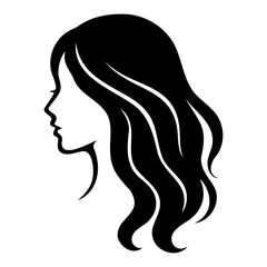 Silhouette of a woman with long wavy hair in black and white vector art