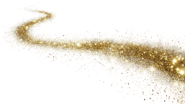 Gold cosmic stream; a glittering, swirling trail of golden particles against a black backdrop