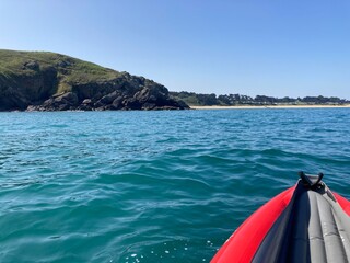 Inflatable Kayak Adventure off Saint-Malo – Sunlit Waters and Coastal Freedom on a Perfect June...