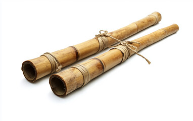 Fototapeta premium Handmade Traditional Bamboo Sticks Pair Isolated On White Background.