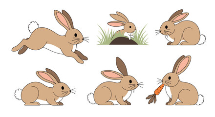 Obraz premium Collection of adorable cartoon rabbits engaged in various easter activities and natural behaviors