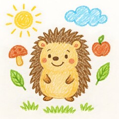 고슴도치, 크레용 아트 일러스트, jpeg (Hedgehog, crayon art Illustration, jpeg)