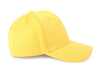 Fototapeta premium One yellow baseball cap isolated on white. Mockup for design