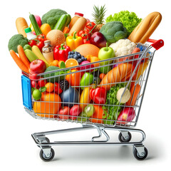 Shopping Cart Full of Fresh Vegetables and Fruits