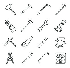 Fototapeta premium Silhouette tools icon set with axe, rake, wrench, hammer, saw, pliers, and fan symbols