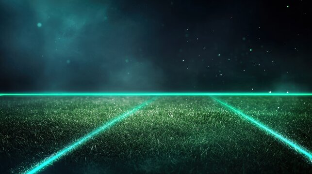Neon Sports Soccer Field Vibrant neon green soccer field lines glowing on a dark pitch, futuristic and energetic, perfect for sports or esports content
