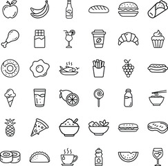 Food and Drink Icon Set – 36 Black Silhouette Vector Icons for Meals, Snacks, and Beverages