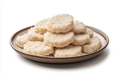 Traditional Nepali Sel Roti on a Plate Isolated On White Background.