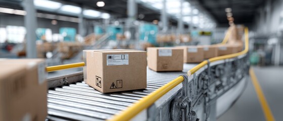 Efficient parcel delivery on roller conveyor in logistic warehouse environment streamlining operations