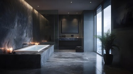 Luxurious bathroom with marble floors and glass shower