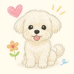 말티즈, 크레용 아트 일러스트, jpeg (Maltese, crayon art Illustration, jpeg)