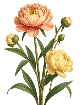 Vintage Colorful Peony Birth Flower Bouquet Illustration November Flower