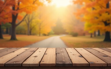 Wooden table, free space, with thanksgiving theme blurred background. High quality