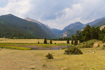 mountain landscape with lake and sky