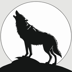 Wolf silhouette logo icon. Howling predator sign. Wild canine animal symbol. Vector illustration.
