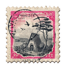 Obraz premium PNG Halloween horror vintage postage stamp.