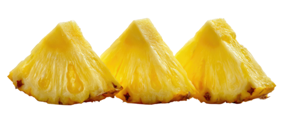 Three triangular slices of ripe pineapple
