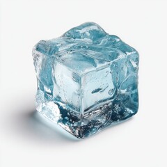 Obraz premium Single ice cube, light blue, clear, cube, on white