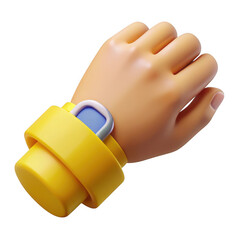 Cartoon hand with yellow bracelet isolated on transparent background