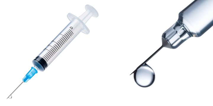 Medical Syringe And Droplet Isolated On Transparent Background - Powered by Adobe