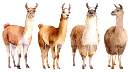 Fototapeta premium White llama or alpaca watercolor hand drawn illustration isolated on white background. Cute mammal animal painting for design, print, background or wall art.