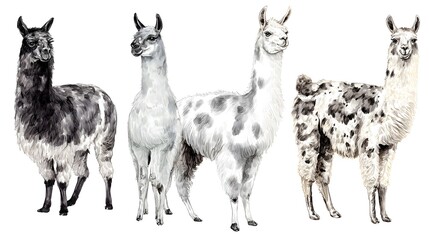 Naklejka premium White llama or alpaca watercolor hand drawn illustration isolated on white background. Cute mammal animal painting for design, print, background or wall art.