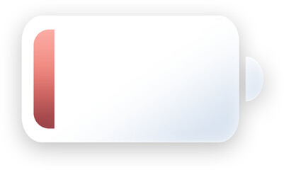 Low battery button and icon elements, glassmorphic transparent and glossy style for ui ux application design.