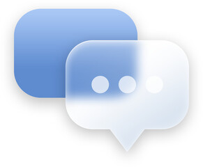 Speech bubble button and icon elements, glassmorphic transparent and glossy style for ui ux application design.
