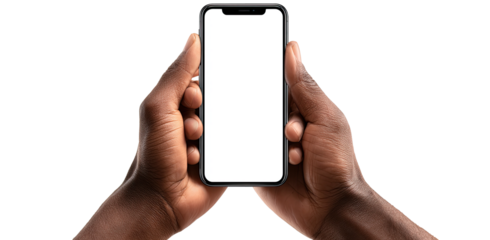 Smartphone held in two hands, blank screen (4)
