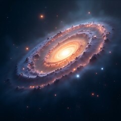 An abstract galaxy glows with bright stars and blue nebula in the cosmic night sky