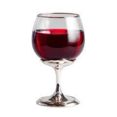 A wine glass with a red liquid in it