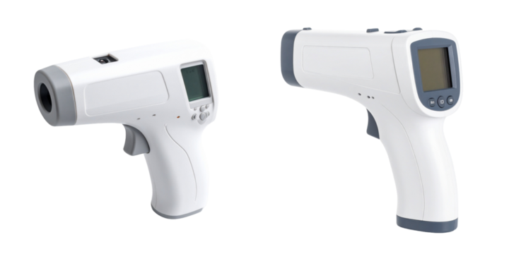 Two White Digital Thermometers with Grey Accents on Transparent Background