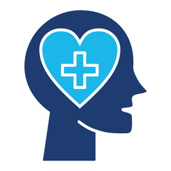 Mental Care Icon In Blue Monochrome Flat Design, Vector Illustration