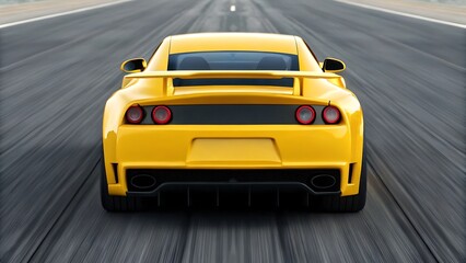 Bright yellow sports car rear view taillights spoiler