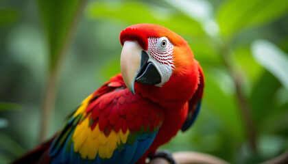 Obraz premium Stunning Nature Photo of a Scarlet Macaw Bird in Its Natural Habitat Wildlife Photography Style